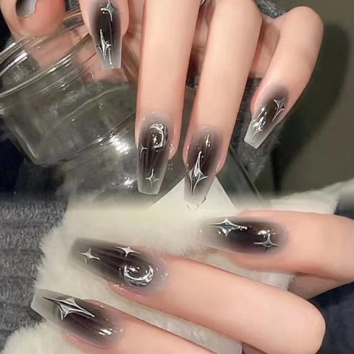 Künstlerische Stiletto-Acryl-Press-On-Nägel mit sternenförmigem Design Karnz