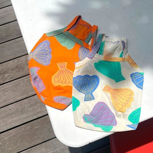 Kleine Hund Baumwolle Muschel-Druck Ärmelloses Tanktop mit Stretchsaum
