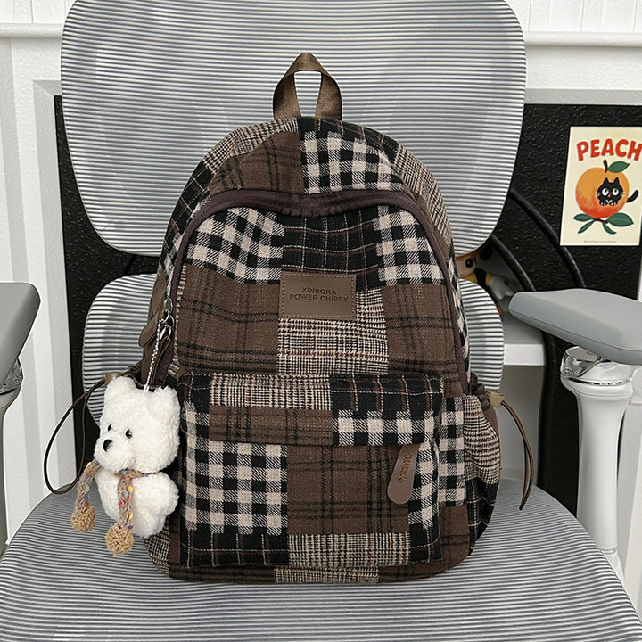 Stylische Vintage Karomuster Rucksack Karnz