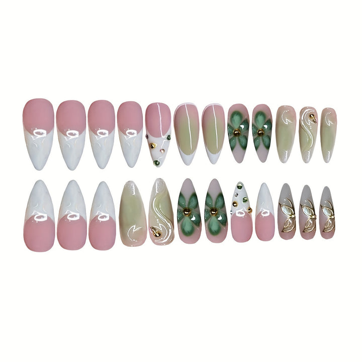 Künstlerisches Press-On Nageldesign mit floralen Elementen Karnz