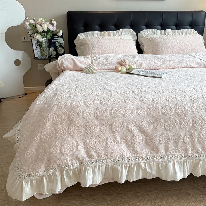 Elegantes Rüschendes Floral Bettbezug Set