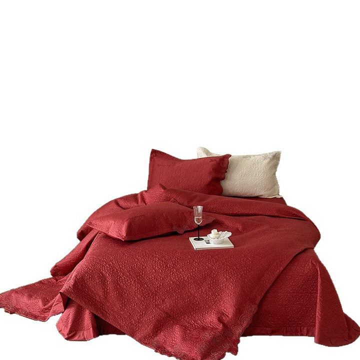 Gep quiltetes Baumwoll-Leinen Matelassé Bettüberwurf-Set mit scallopierter bestickter Kante und Euro-Kissenbezügen