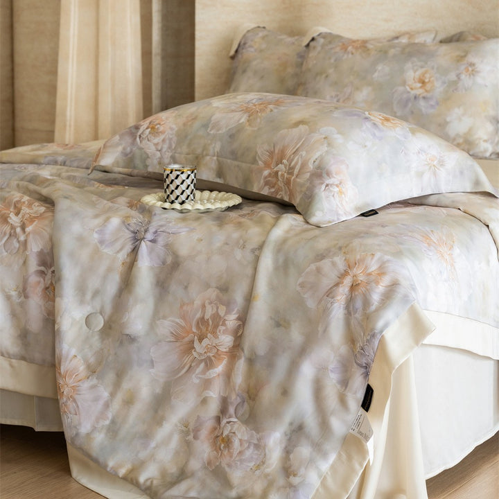 Bettwäsche-Set mit Aquarell-Blumenprint und feinem Baumwollsatin-Finish