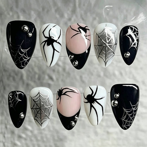 Halloween-Themen Press-On Nail Set mit Spinnen- und Netzdesign Karnz
