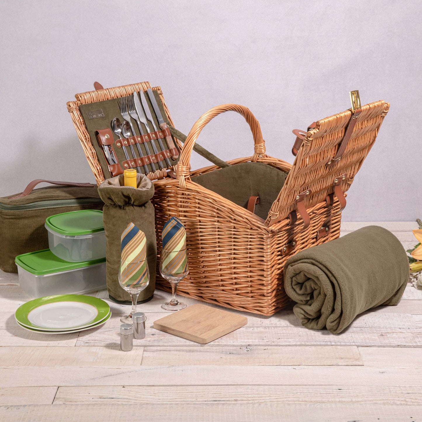 Damen Korb für komfortables Picknicken mit praktischem Deckel Karnz