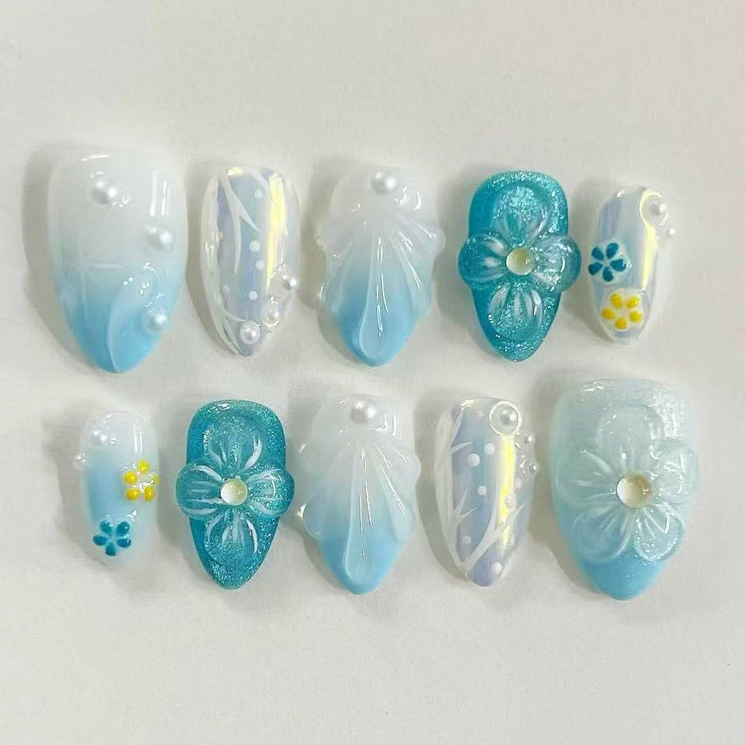 Lebendige Blumenmuster Press-On Nagelset