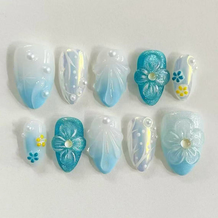 Lebendige Blumenmuster Press-On Nagelset