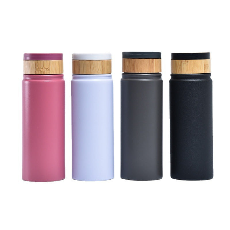 Damen stilvolle und vielseitige Edelstahl Trinkflasche mit Bambusverschluss Karnz