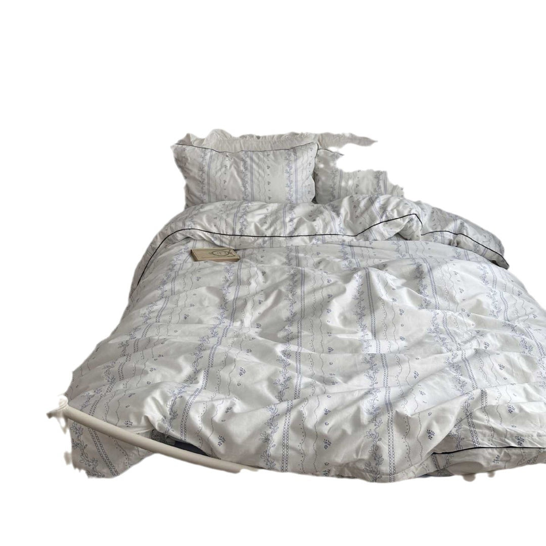 Floral bedruckte Baumwollsatin Bettbezugset mit Paspelrand & passenden Kissenbezügen