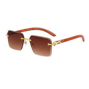 Damen Modische Quadratische Sonnenbrille mit eleganten Holzarmen Karnz