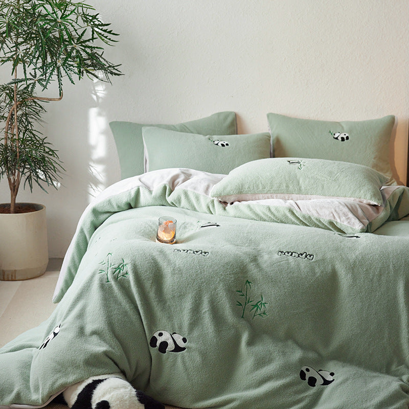 Bettwäsche-Set mit gesticktem Panda- und Bambusmotiv