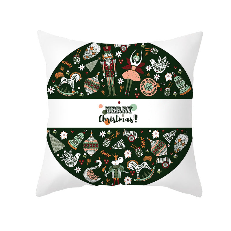 Quadratisches Kissenbezug aus Leinenmischung mit Nussknacker- und Vintage-Ornamentdruck