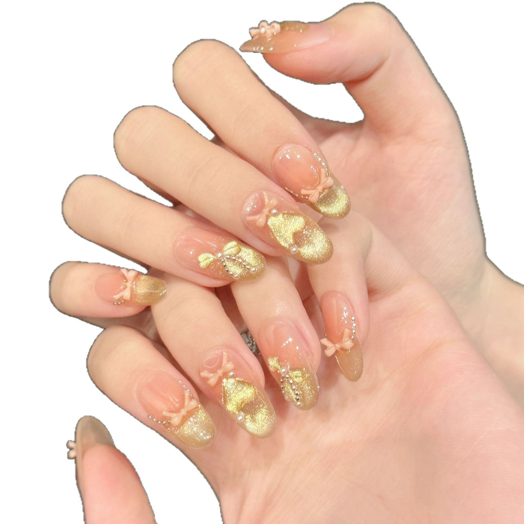 Dekoratives Press-On-Nagelkunst-Set mit glitzernden französischen Spitzen und floralen Akzenten