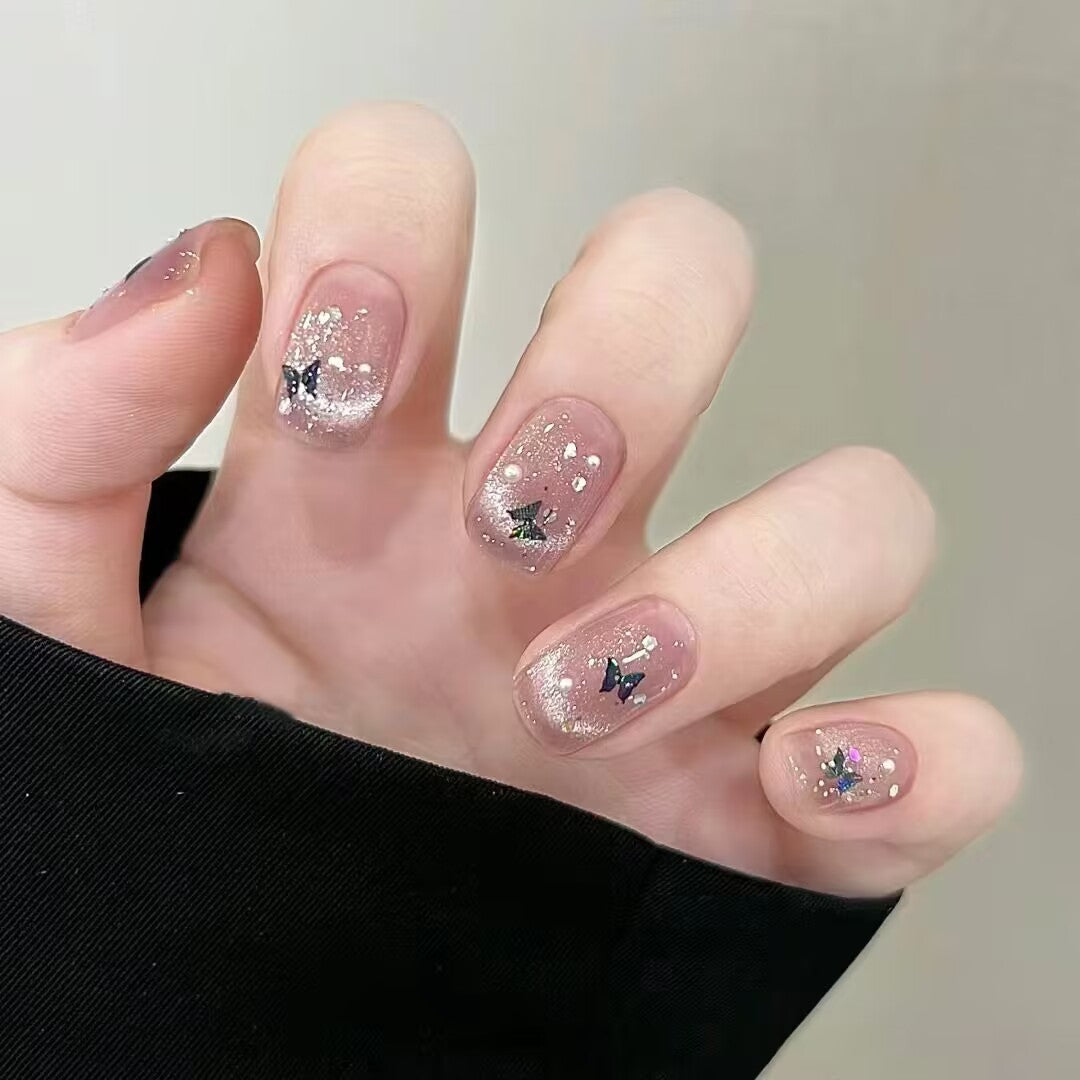 Künstlerische Glitzer-Schmetterling Press-On Nägel Karnz
