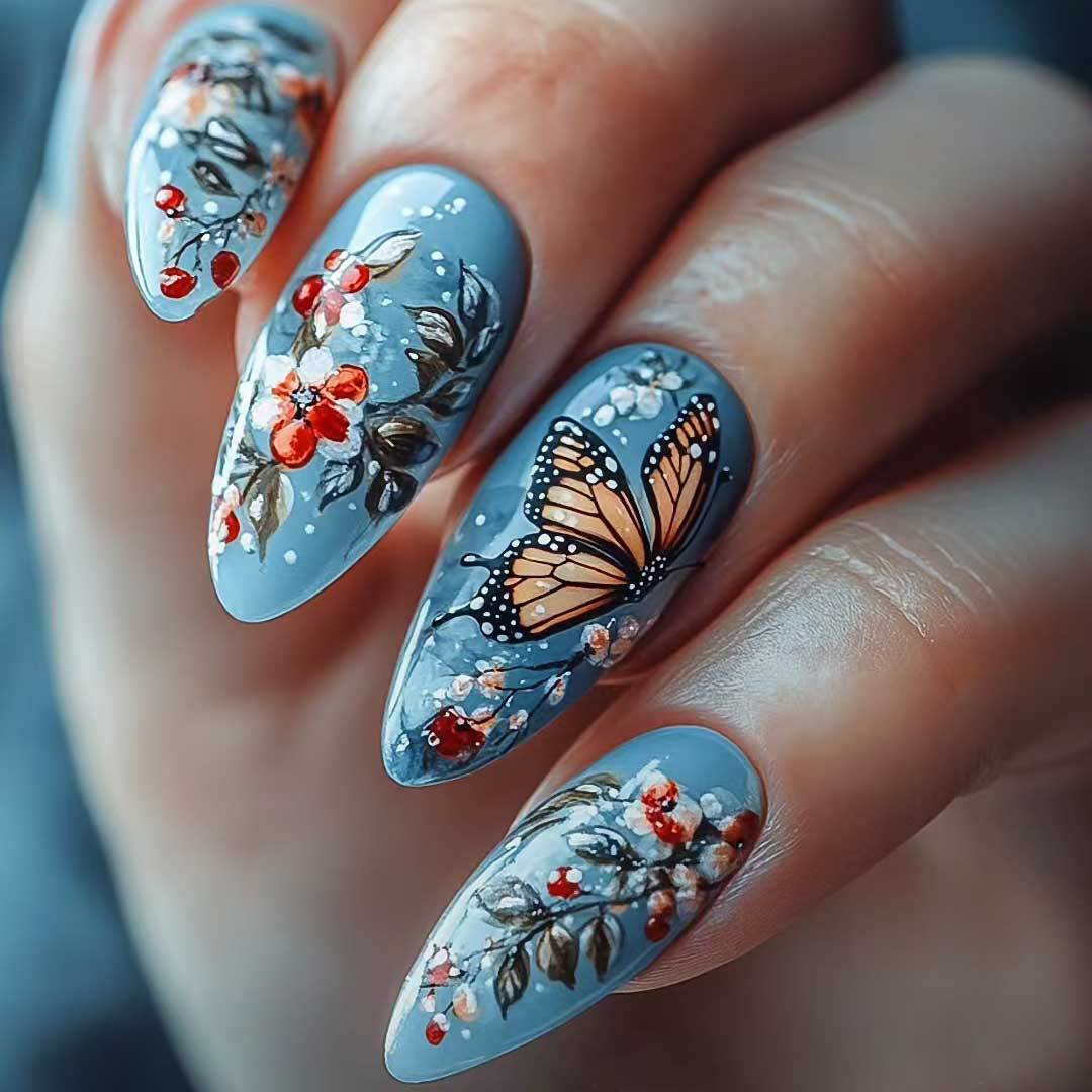 Künstlerische Florale Schmetterling Nagelkunst