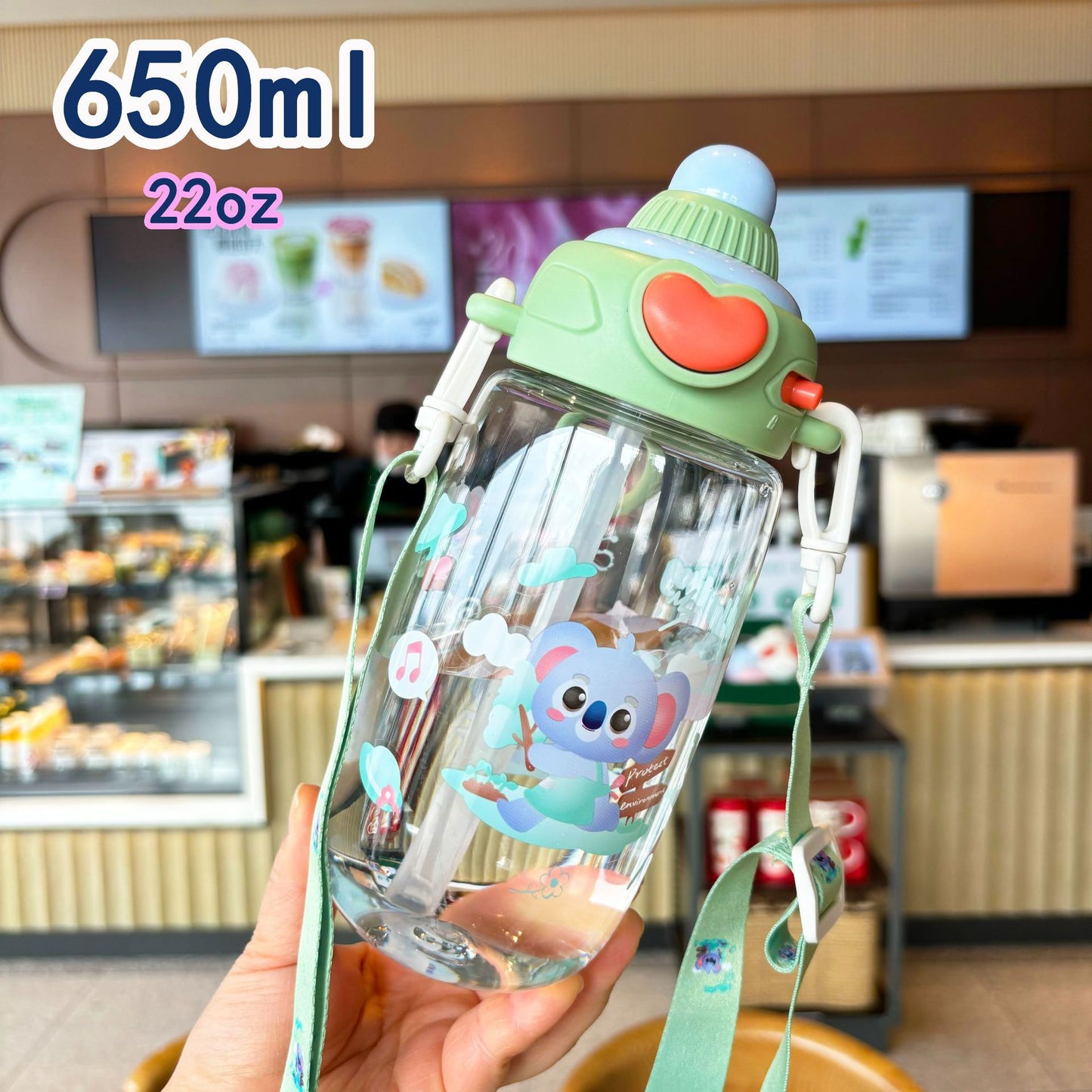 Damen transparente Trinkflasche mit ergonomischem Tragegriff und integriertem Strohhalm Karnz