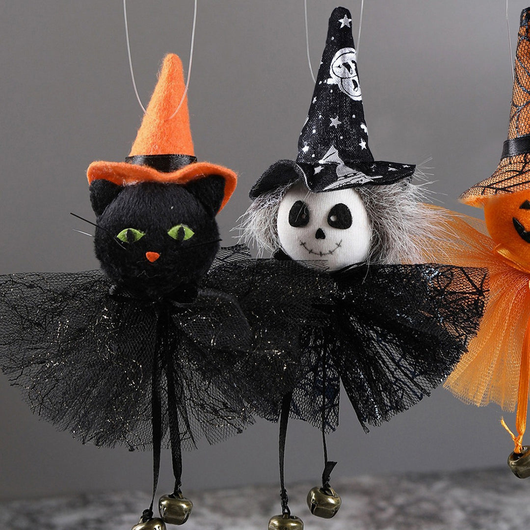 Halloween-Haarclip mit Katzengesicht, Hexenhut und Glöckchen