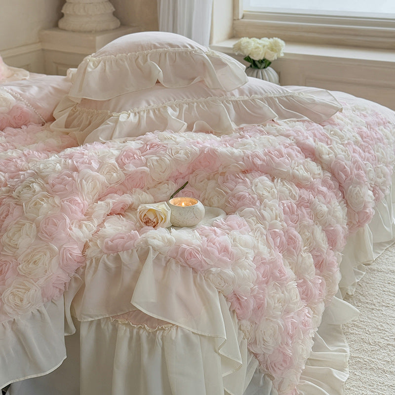 Luxuriöses Blumiges Rüschsen Duvet-Bettwäsche-Set