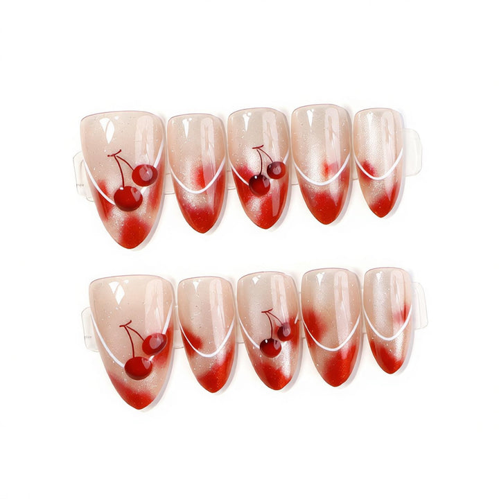 Künstlerisches, mit Kirschen verziertes Press-On Nail Art Set Karnz