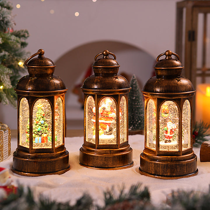 Beleuchtete Weihnachtslaterne mit Weihnachtsmann-Szene Karnz