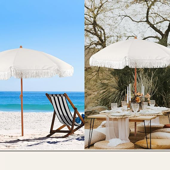 Damen Sonnenschirm mit Quasten und gestreiftem Design Karnz