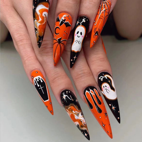 Halloween-Themen Stiletto Press-On Nägel Karnz