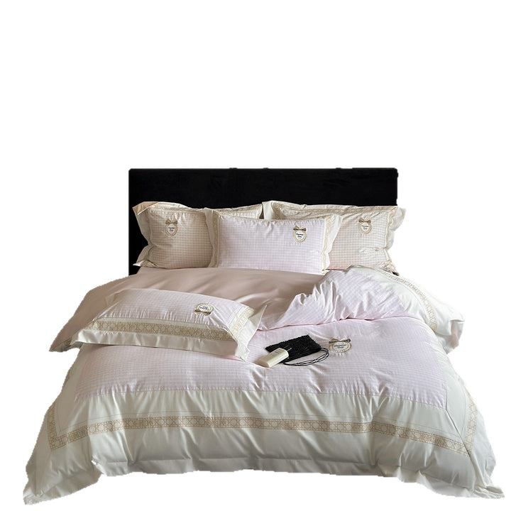 Luxus Baumwollsatin Bettbezug und Kissenbezug Set mit gesticktem Jacquardrand