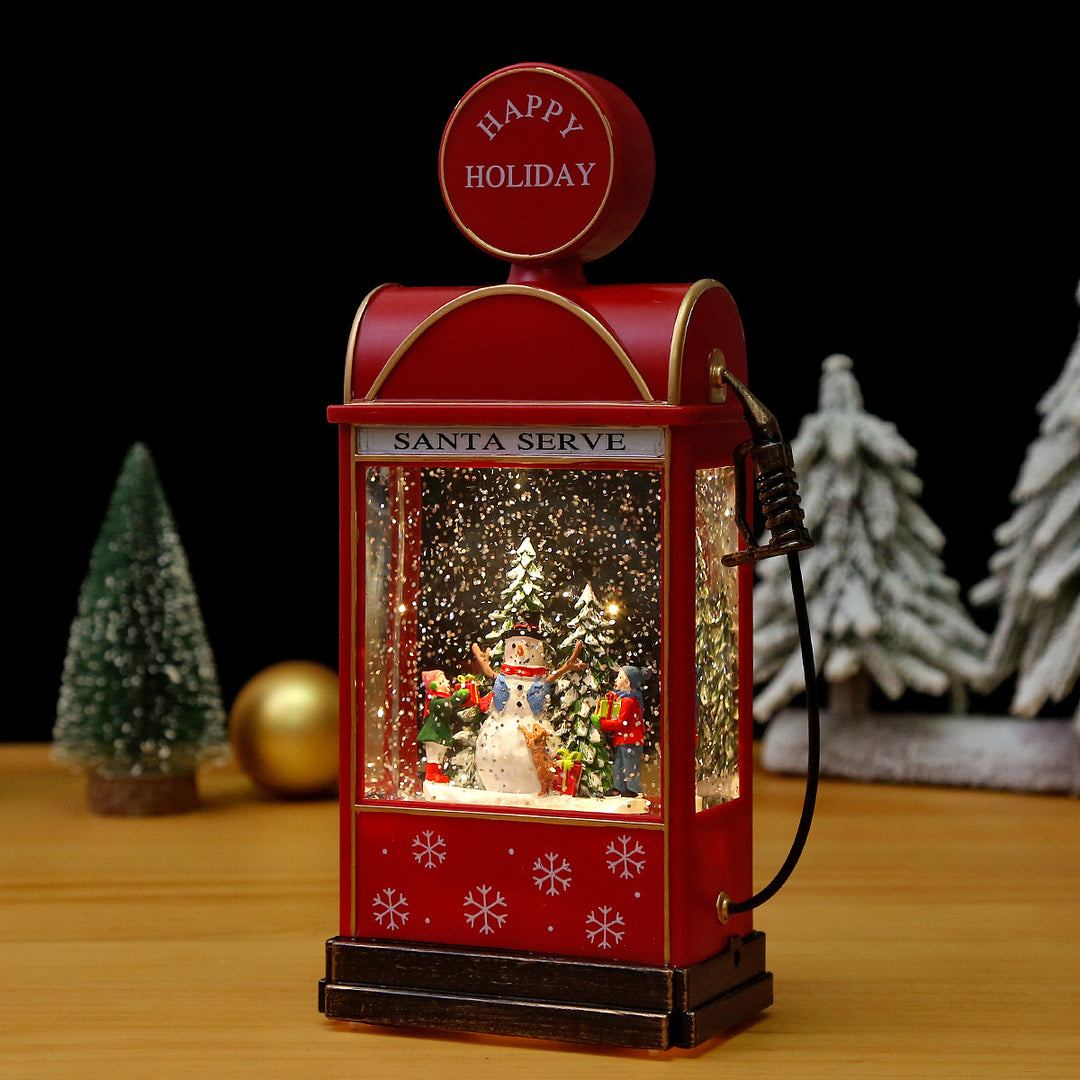 Nostalgische Weihnachtslaterne mit bewegter Schneemann-Szene Karnz