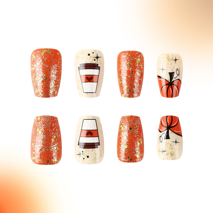 Saisonales Kürbis-Themen Press-On Nagelkunst Design Karnz