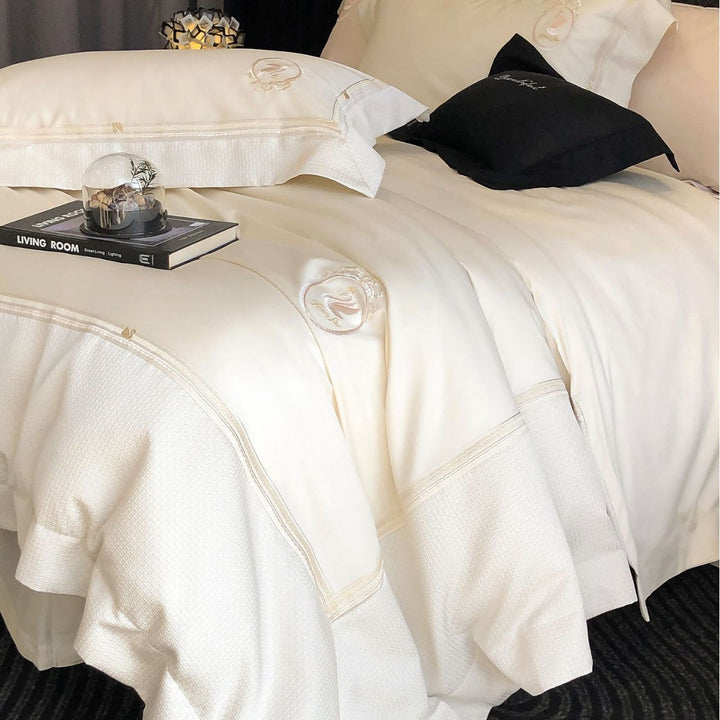 Luxus Satin-Baumwolle Bettbezug Set mit bestickten Kissenbezügen