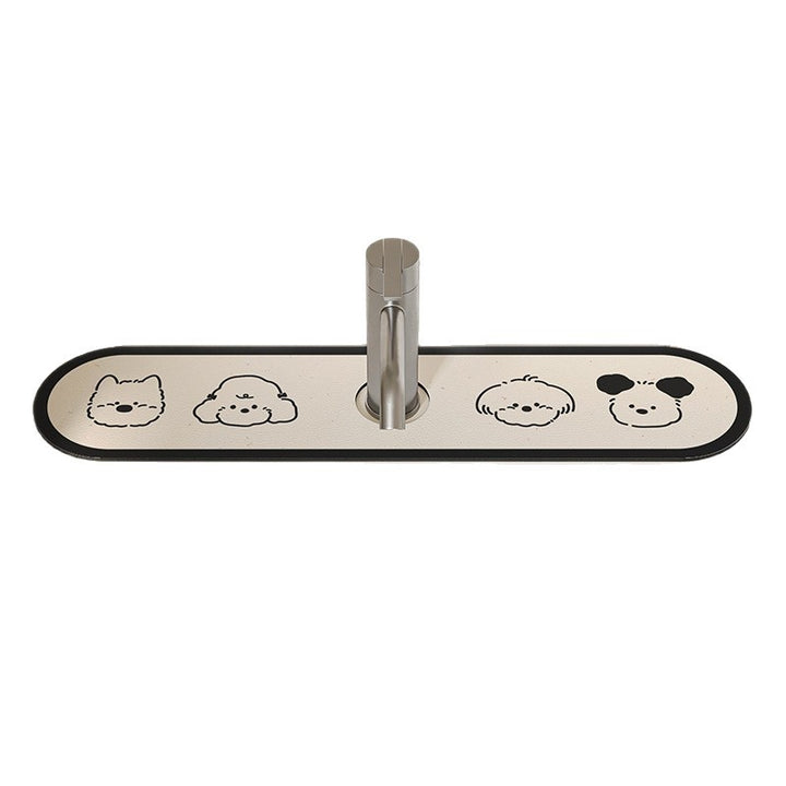 Decorative Anti-Slip Silicone Faucet Counter Tray Mat with Cute Dog Faces