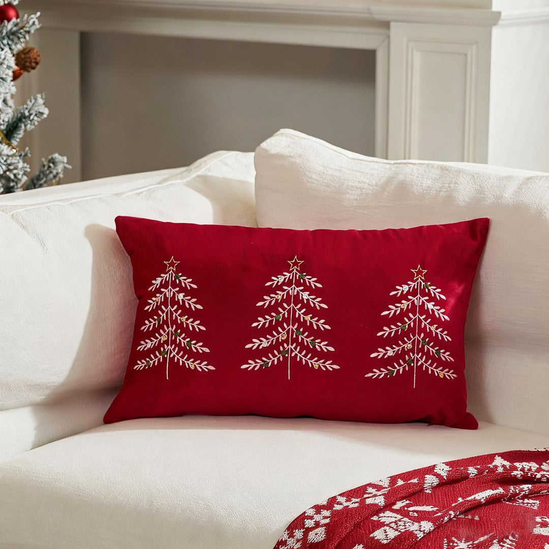 Bestickte festliche Rückenkissenhülle mit Trio-Weihnachtsbaum-Motiv