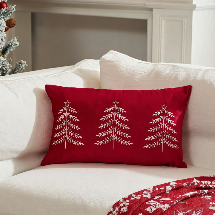 Bestickte festliche Rückenkissenhülle mit Trio-Weihnachtsbaum-Motiv