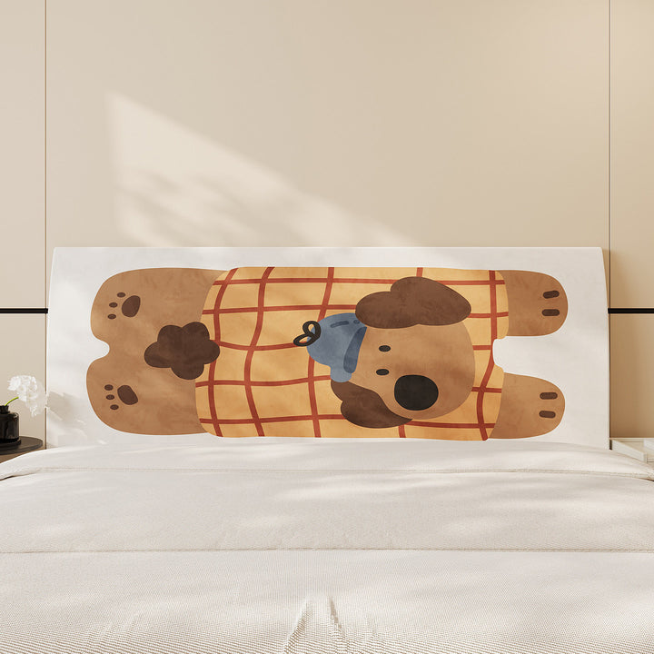 Decorative Headboard Cover Slipcover with Printed Puppy Motif and Polka Dot Microfiber Fabric