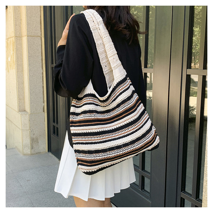 Bohemian Gestreifter Häkel Tote Bag