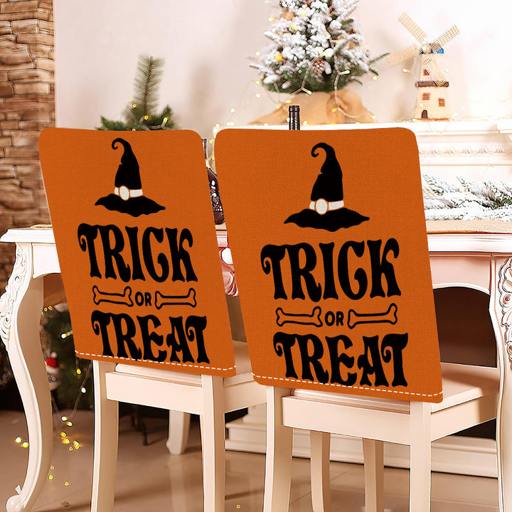 festliche Halloween-Stuhlhussen aus dehnbarem Polyester mit Hexenhut- und Schriftzug-Motiv