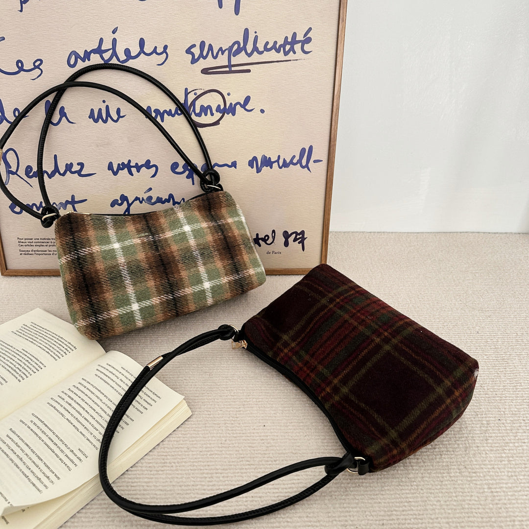 Kariertes Wollmischung Handtasche