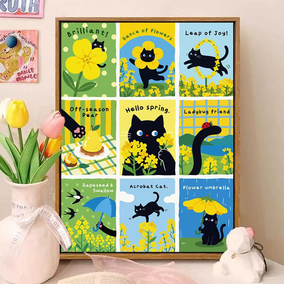 Verspielte katzenmotivierte illustrierte Wandkunst Karnz
