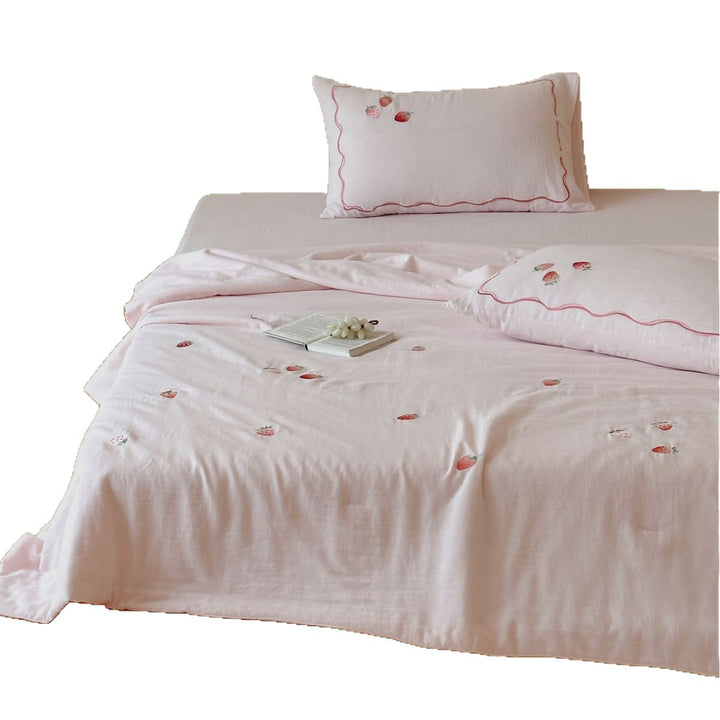 Leichtes Bettwäsche-Set aus Baumwoll-Perkal mit zarter Blumenstickerei
