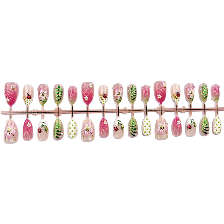Künstlerisches Floral-dekoriertes Press-On Nagelset