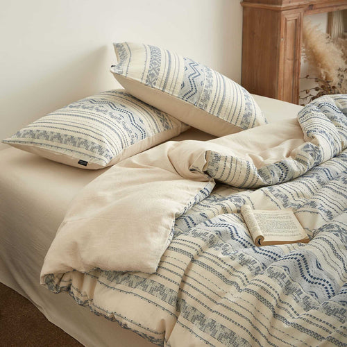 Washed Cotton-Linen Tribal Stripe Duvet Cover and Pillowcase Set