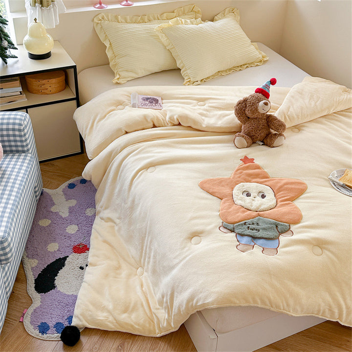 Plüsch Applikation Teddy Mikrofaser Bettbezug Set