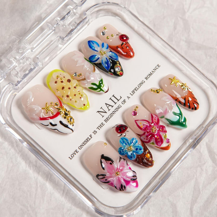 3D Blumendesign Press-On Nagelset