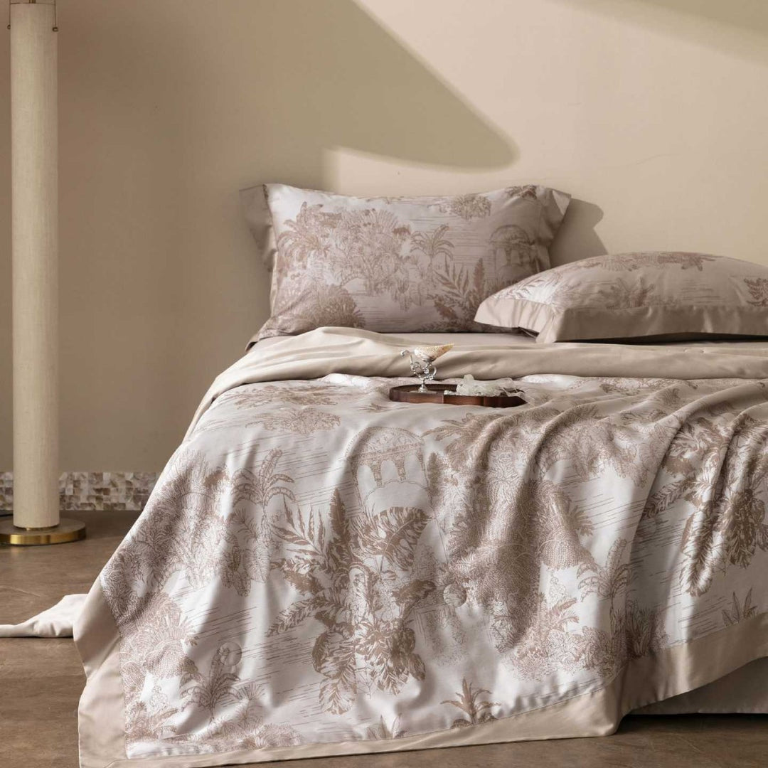 Premium Baumwollsatin-Bettwäsche-Set mit feinem Toile-Motiv und Saumverzierung