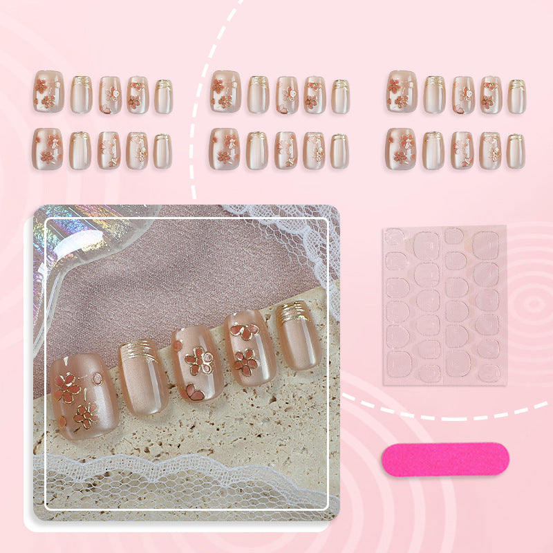 Blumenverzierte Press-On Nagelset