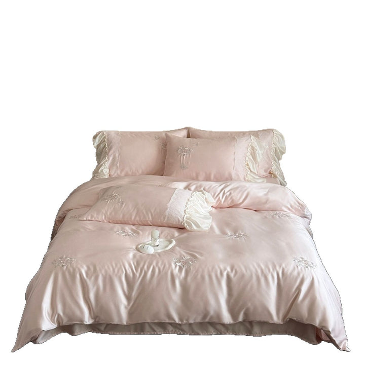 Luxuriöses Satin-Bettwäsche-Set mit Rüschen und Stickerei Karnz
