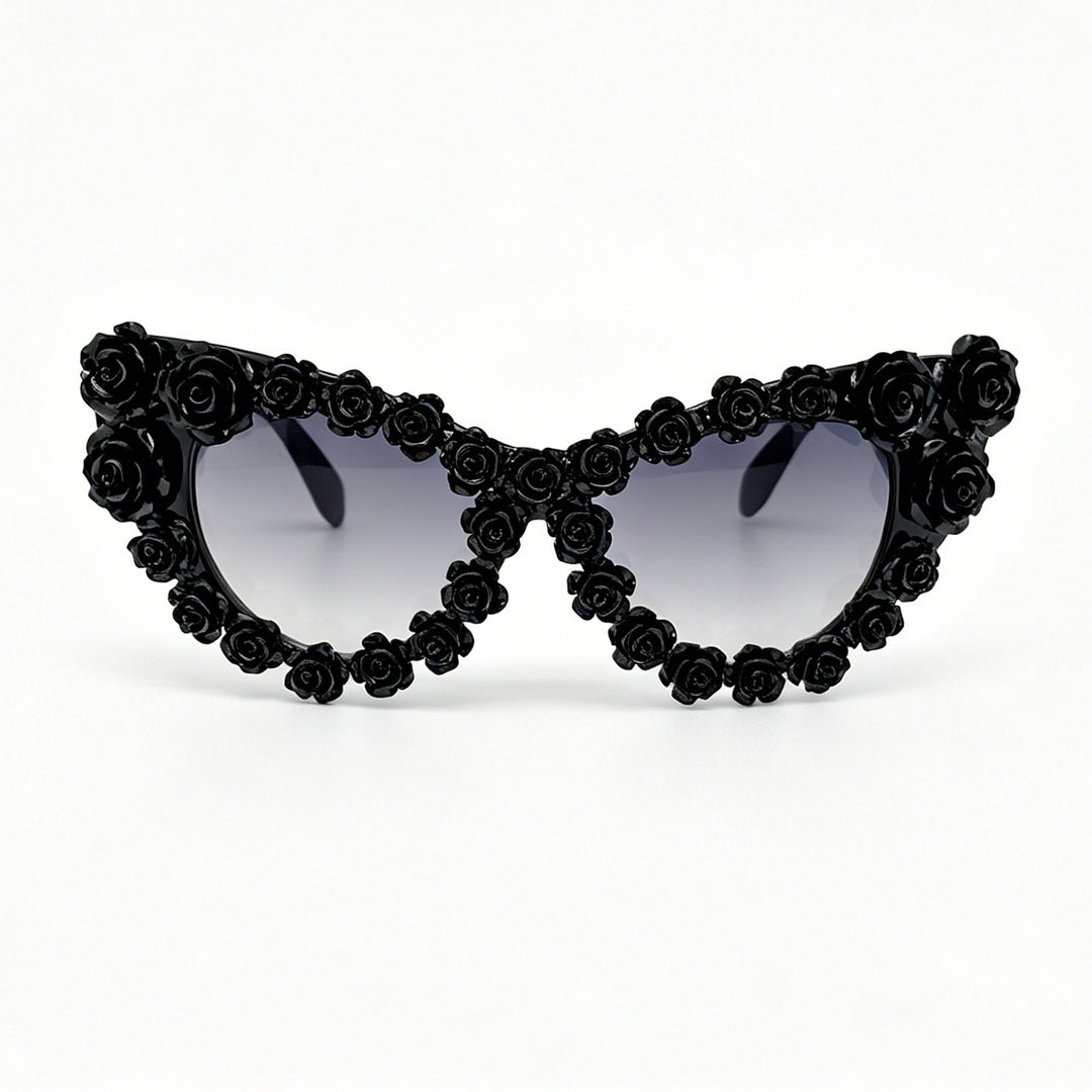 Damen Herzförmige Sonnenbrille mit floraler Applikation Karnz