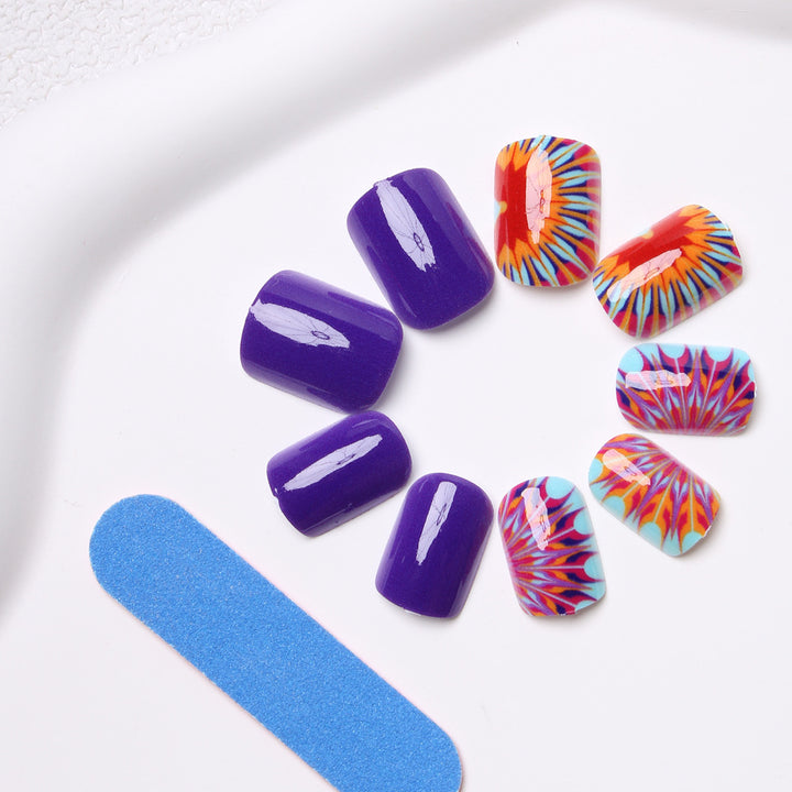 Künstlerische Tie-Dye Press-On Nägel Karnz