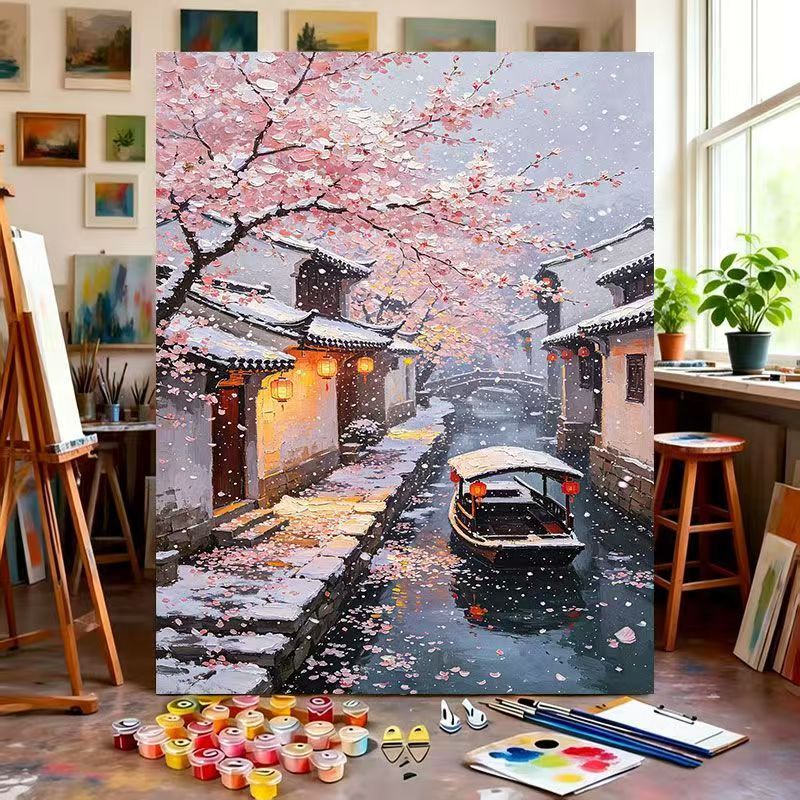 Szenische Kirschblüten Malen nach Zahlen Kunstset Karnz