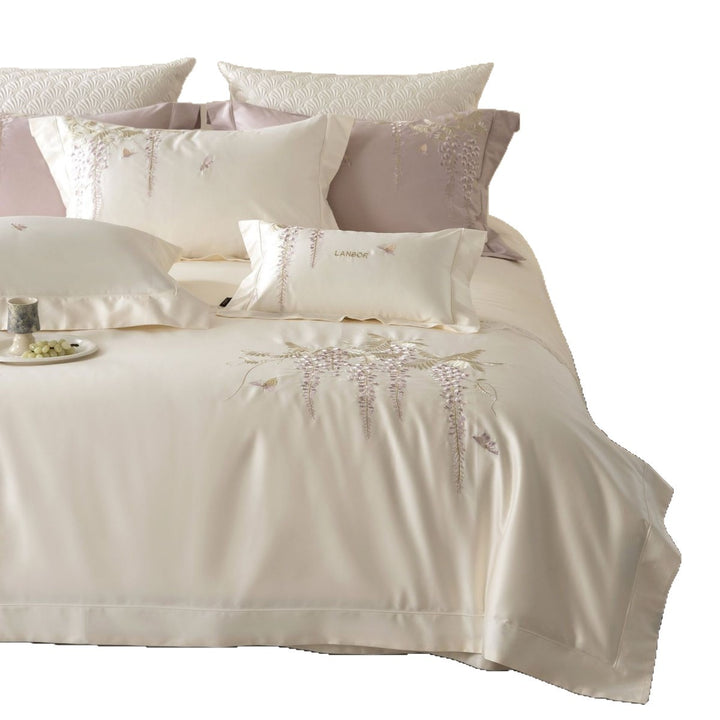 Luxe Satin-Feel Koi Bestickte Bettbezug Set